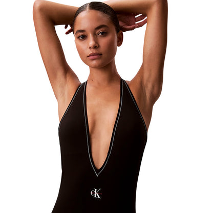 Black - Side - Calvin Klein Womens-Ladies Plunge One Piece Swimsuit