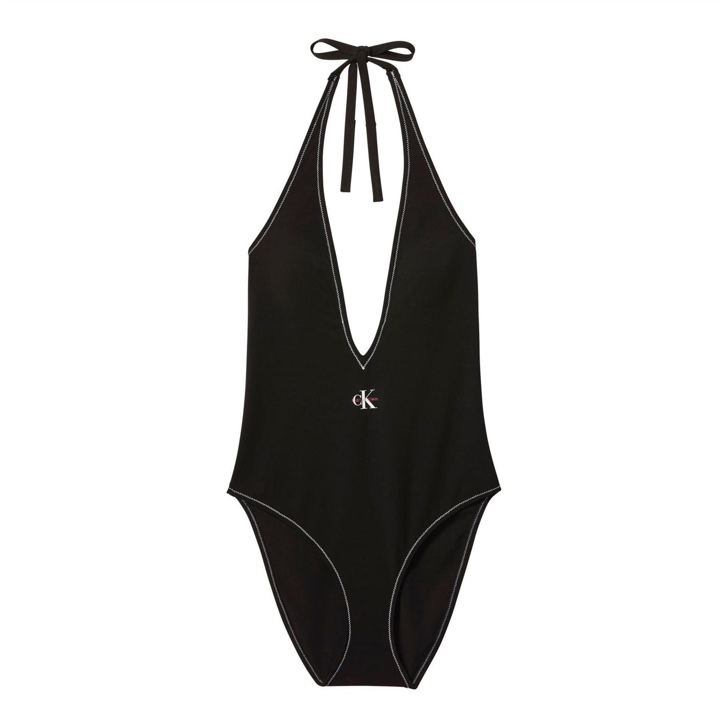 Black - Front - Calvin Klein Womens-Ladies Plunge One Piece Swimsuit