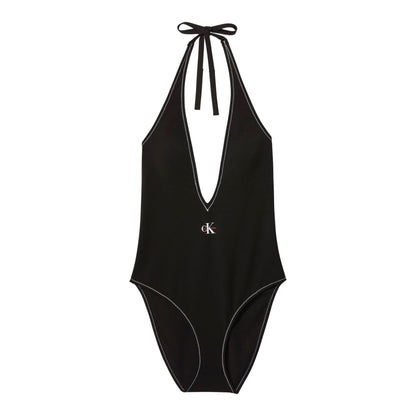 Black - Front - Calvin Klein Womens-Ladies Plunge One Piece Swimsuit