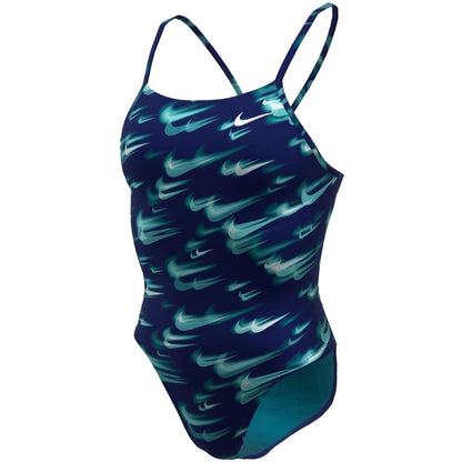 Abyss Blue - Side - Nike Womens-Ladies Repeat Logo One Piece Swimsuit