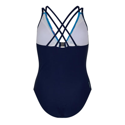 Blue - Back - Zoggs Womens-Ladies Wild Rose Cross Back One Piece Swimsuit