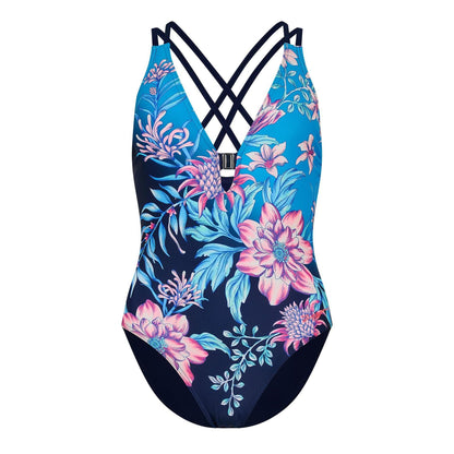 Blue - Front - Zoggs Womens-Ladies Wild Rose Cross Back One Piece Swimsuit