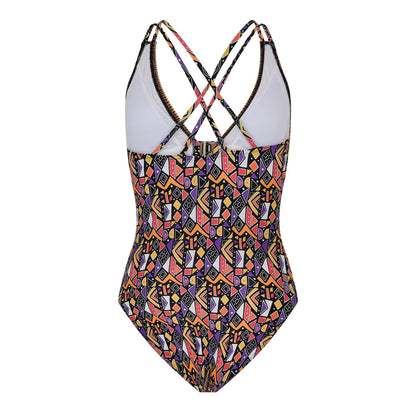 Multicoloured Print - Back - Zoggs Womens-Ladies Culture Jam Cross Back One Piece Swimsuit