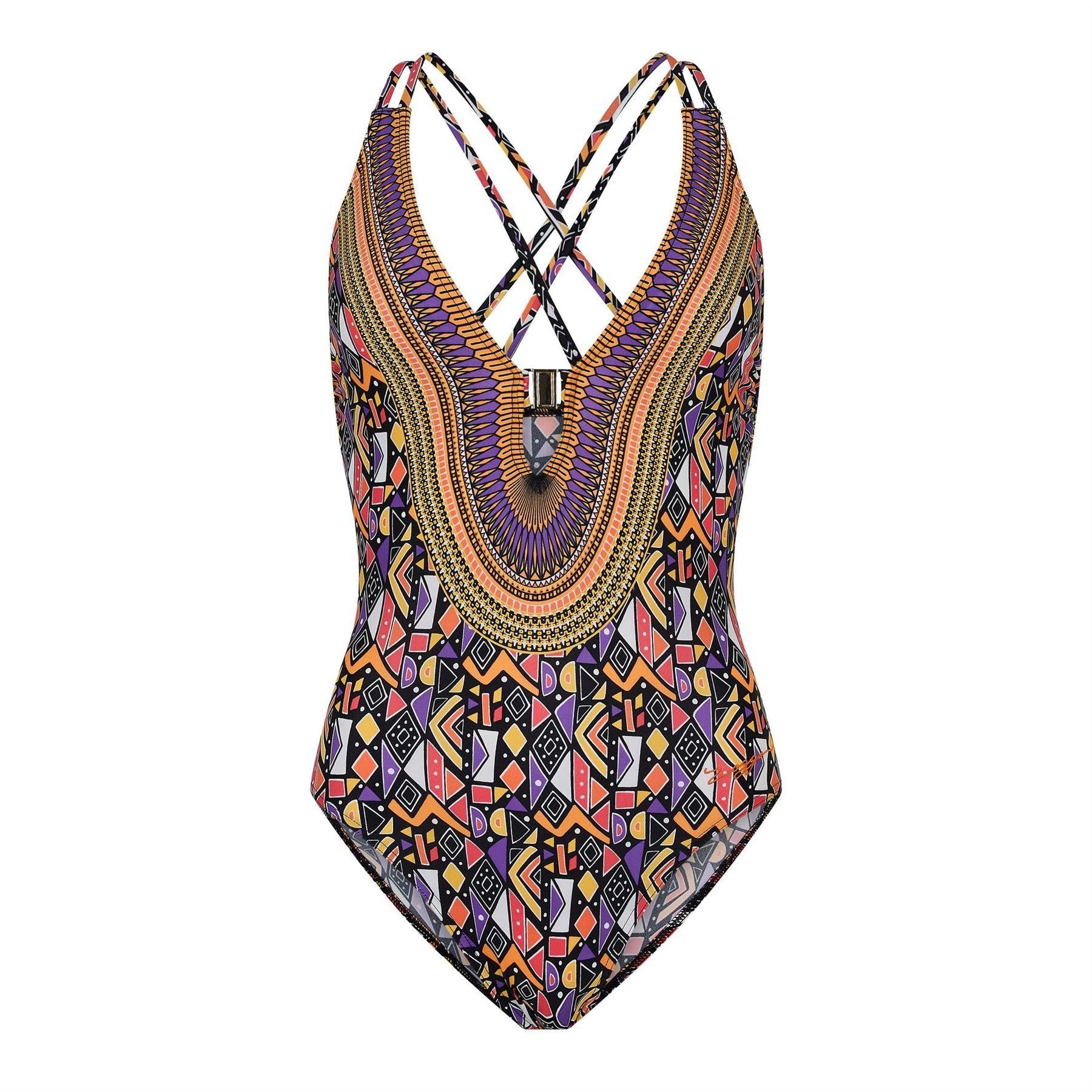 Multicoloured Print - Front - Zoggs Womens-Ladies Culture Jam Cross Back One Piece Swimsuit