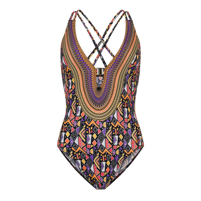Multicoloured Print - Front - Zoggs Womens-Ladies Culture Jam Cross Back One Piece Swimsuit