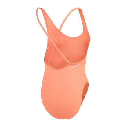Peach - Back - Speedo Womens-Ladies Solid One Piece Swimsuit