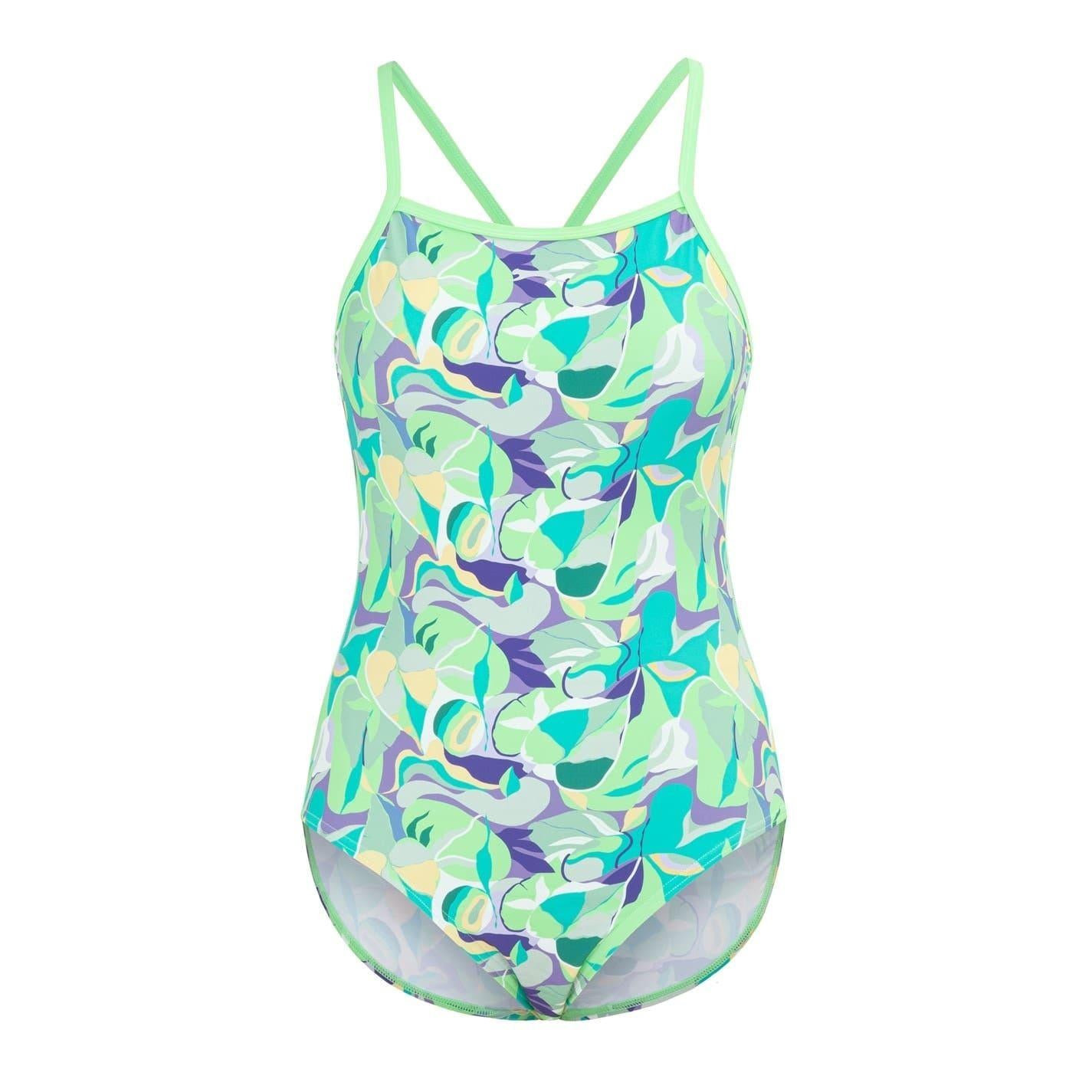 Green - Front - Slazenger Girls Floral Tie Back One Piece Swimsuit