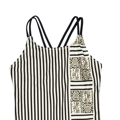 White-Black - Side - Biba Girls Stripe Cross Back One Piece Swimsuit