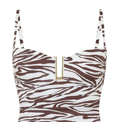 White-Black - Side - Biba Womens-Ladies Zebra Print One Piece Swimsuit