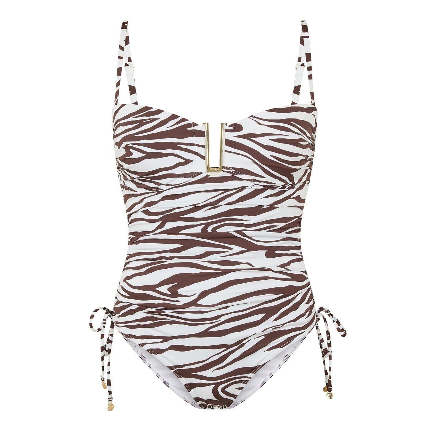 White-Black - Front - Biba Womens-Ladies Zebra Print One Piece Swimsuit