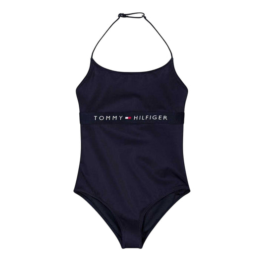 Desert Sky - Front - Tommy Hilfiger Girls Halter Neck One Piece Swimsuit