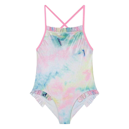Multicoloured - Front - Billieblush Girls Printed One Piece Swimsuit
