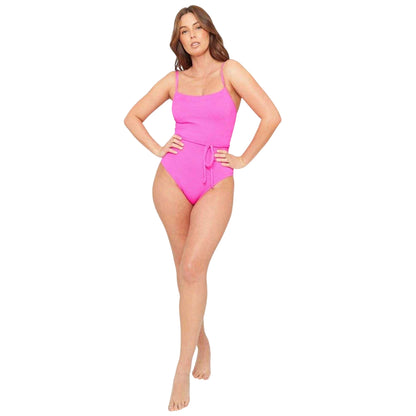 Pink - Lifestyle - Be You Womens-Ladies Textured Belted One Piece Swimsuit