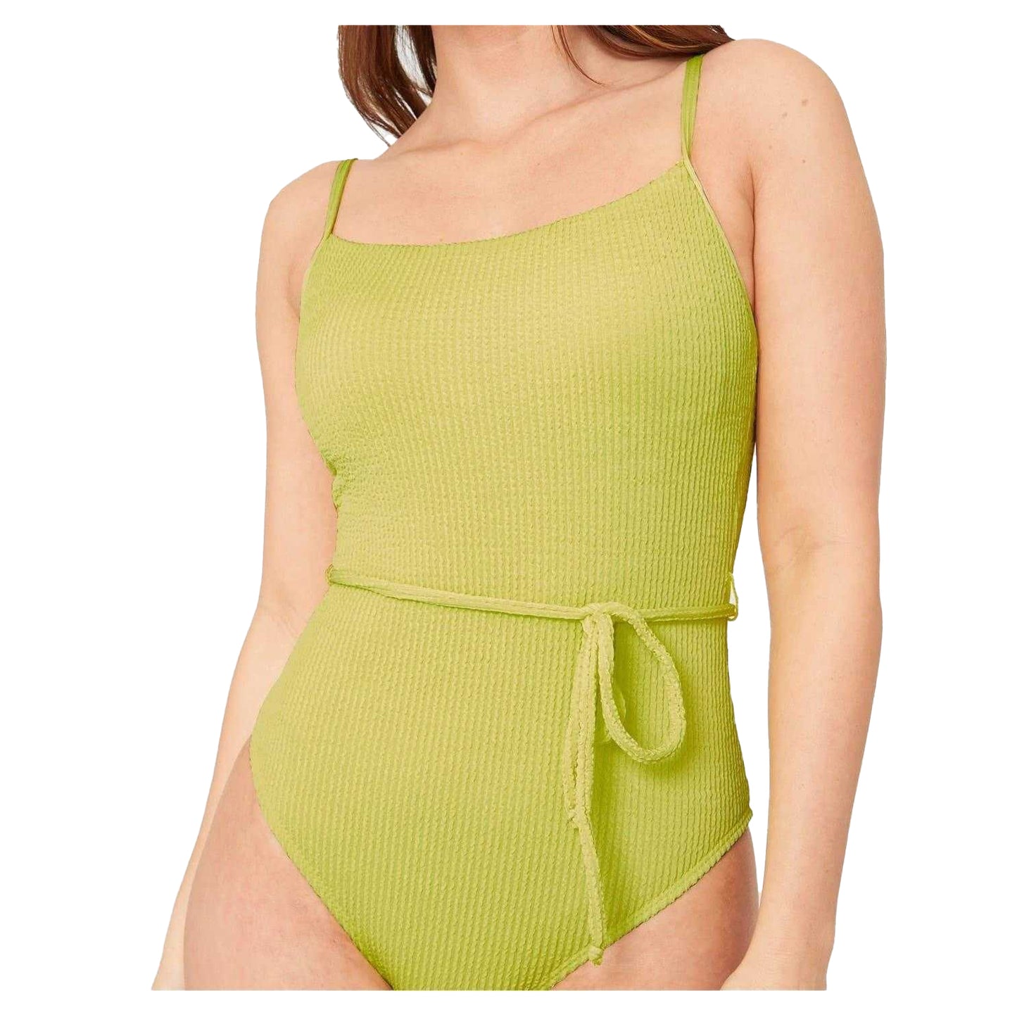 Lime - Side - Be You Womens-Ladies Textured Belted One Piece Swimsuit