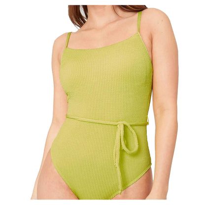 Lime - Side - Be You Womens-Ladies Textured Belted One Piece Swimsuit