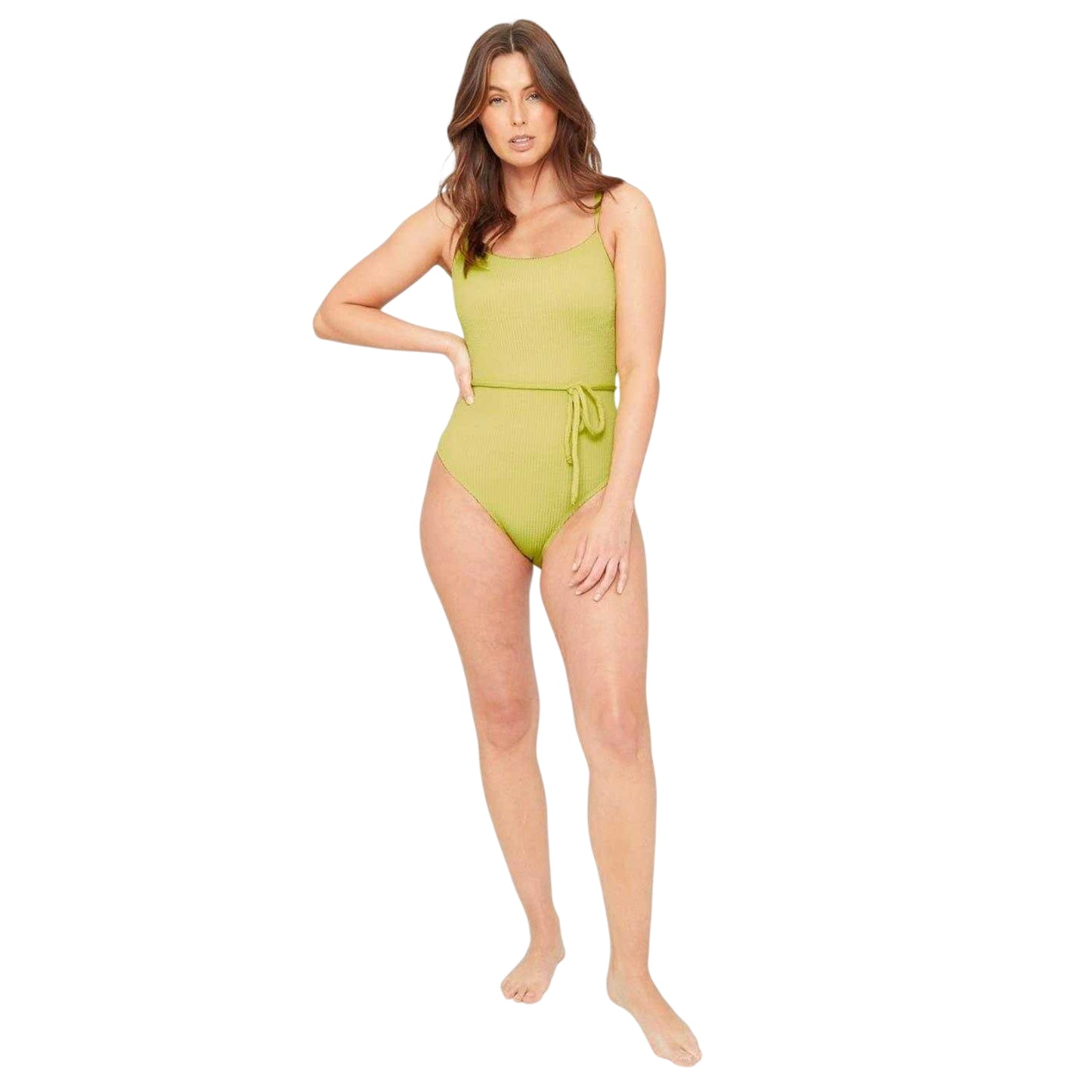 Lime - Lifestyle - Be You Womens-Ladies Textured Belted One Piece Swimsuit