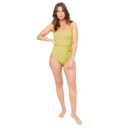 Lime - Lifestyle - Be You Womens-Ladies Textured Belted One Piece Swimsuit