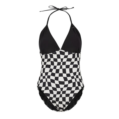 Black Check - Front - SoulCal Womens-Ladies Checkered Halter Neck One Piece Swimsuit