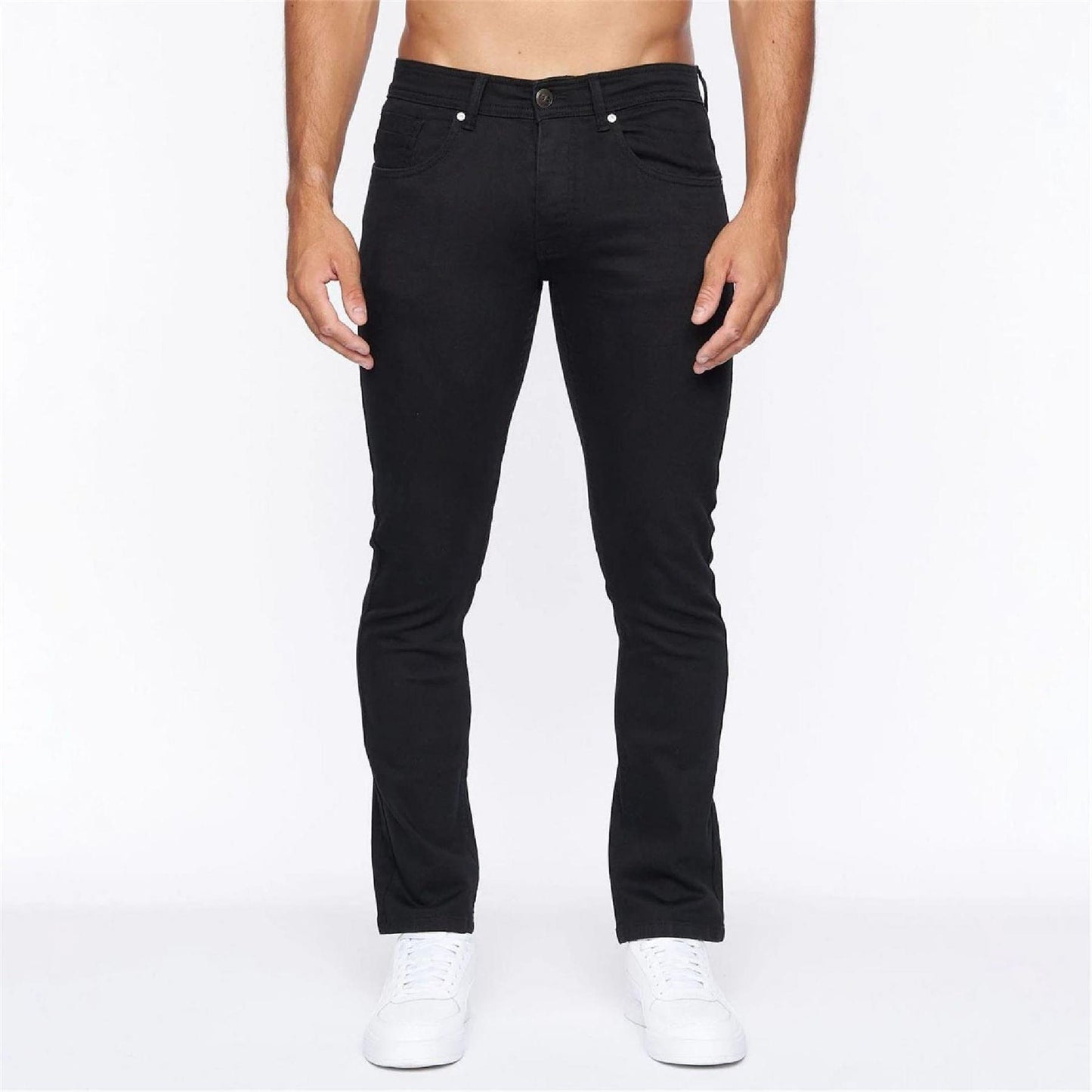 Solid Black - Front - Crosshatch Mens Buraca Slim Jeans