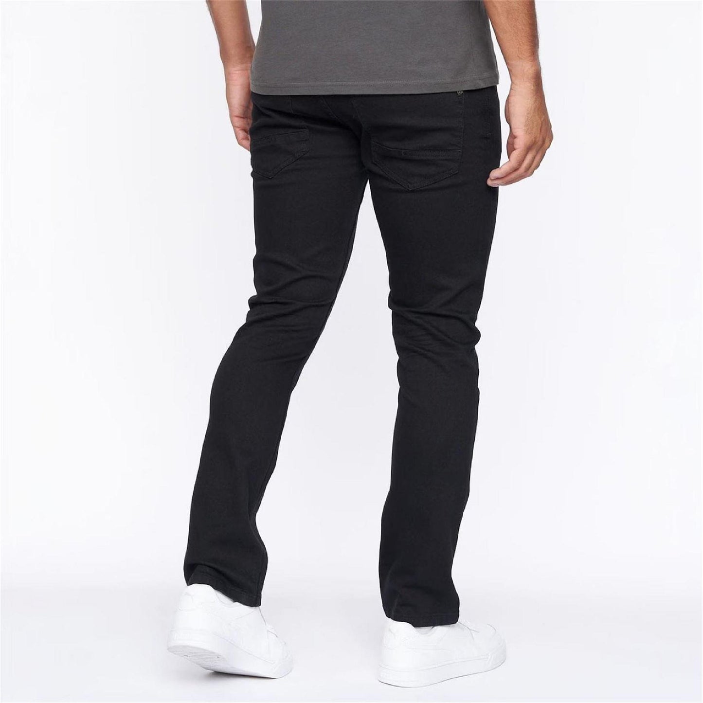 Solid Black - Back - Crosshatch Mens Buraca Slim Jeans