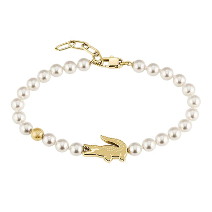 White - Back - Lacoste Mens Gold Ion Plated Pearl Bracelet