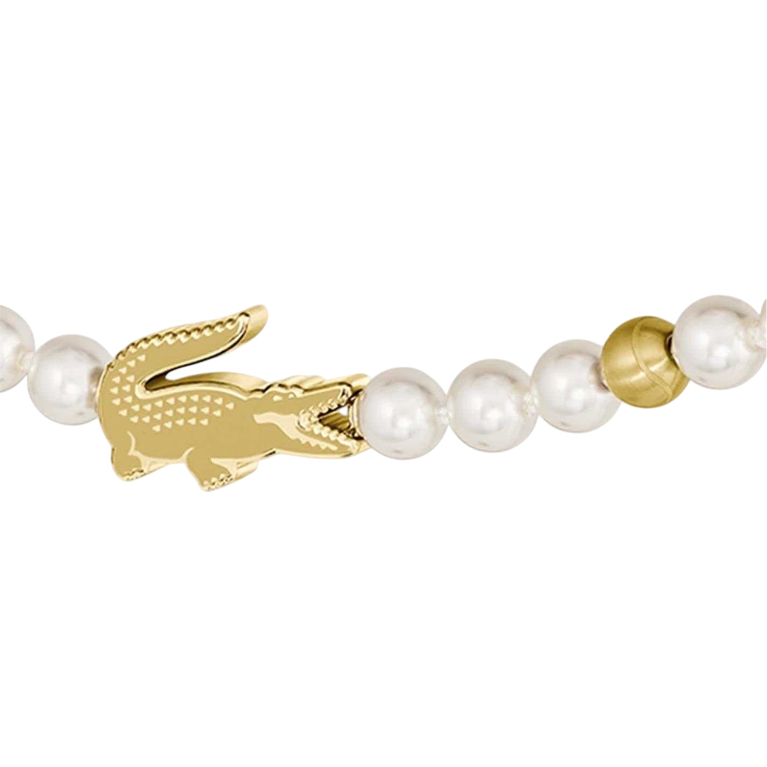 White - Side - Lacoste Mens Gold Ion Plated Pearl Bracelet