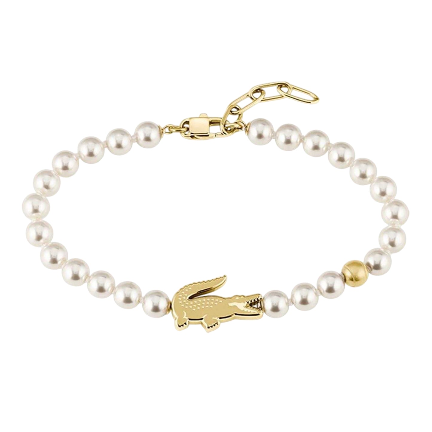 White - Front - Lacoste Mens Gold Ion Plated Pearl Bracelet