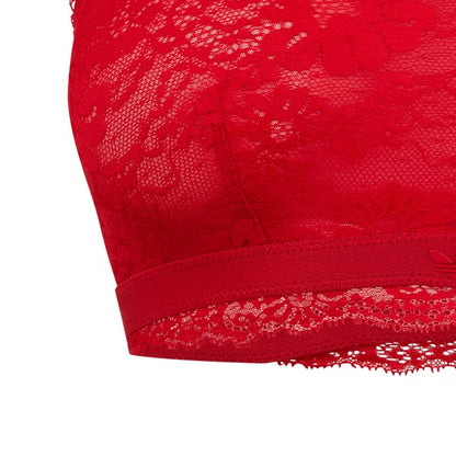 Red - Side - Adidas Womens-Ladies Rubberised Logo Lace Bralette
