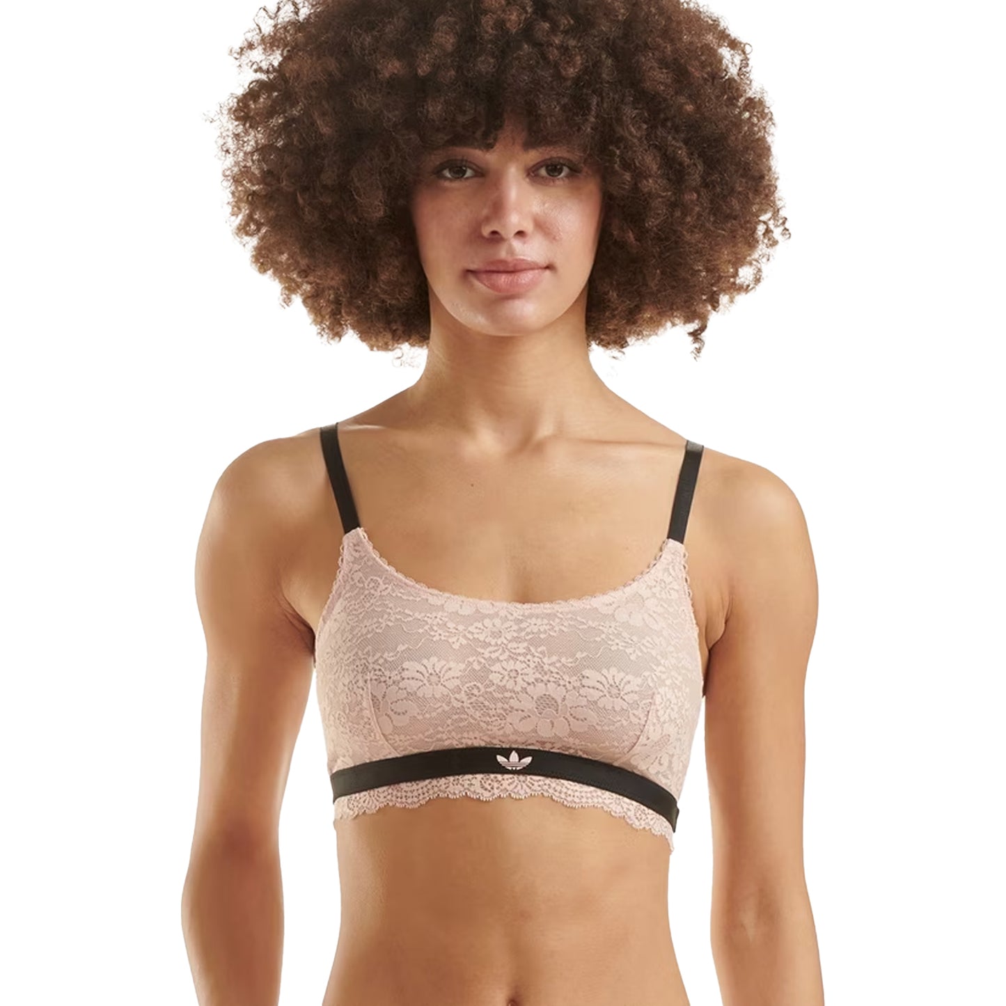 Peach Whip - Front - Adidas Womens-Ladies Rubberised Logo Lace Bralette