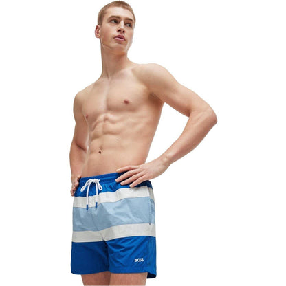 Medium Blue - Lifestyle - Boss Mens Rico Stripe Swim Shorts