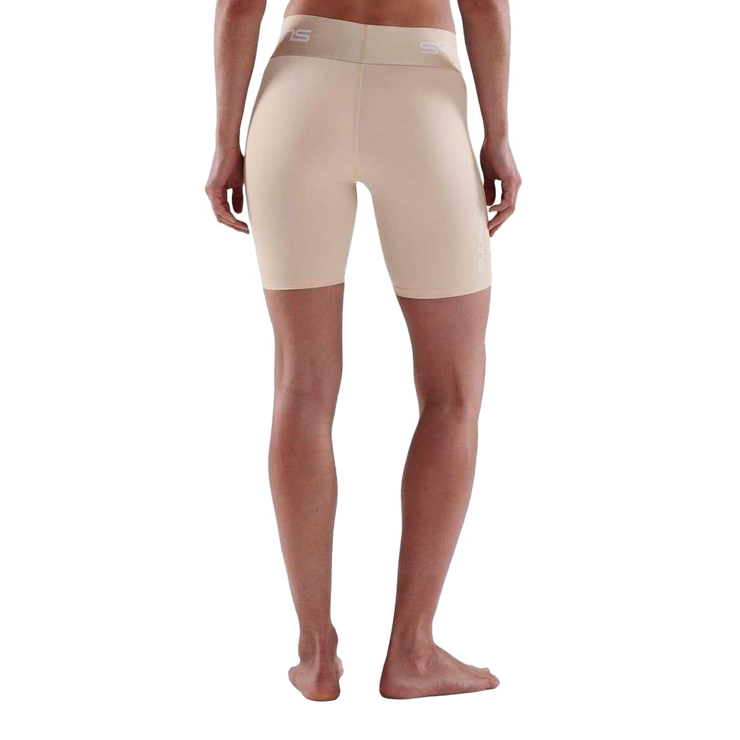 Beige - Back - Skins Womens-Ladies Series-1 Skinny Athletic Compression Shorts