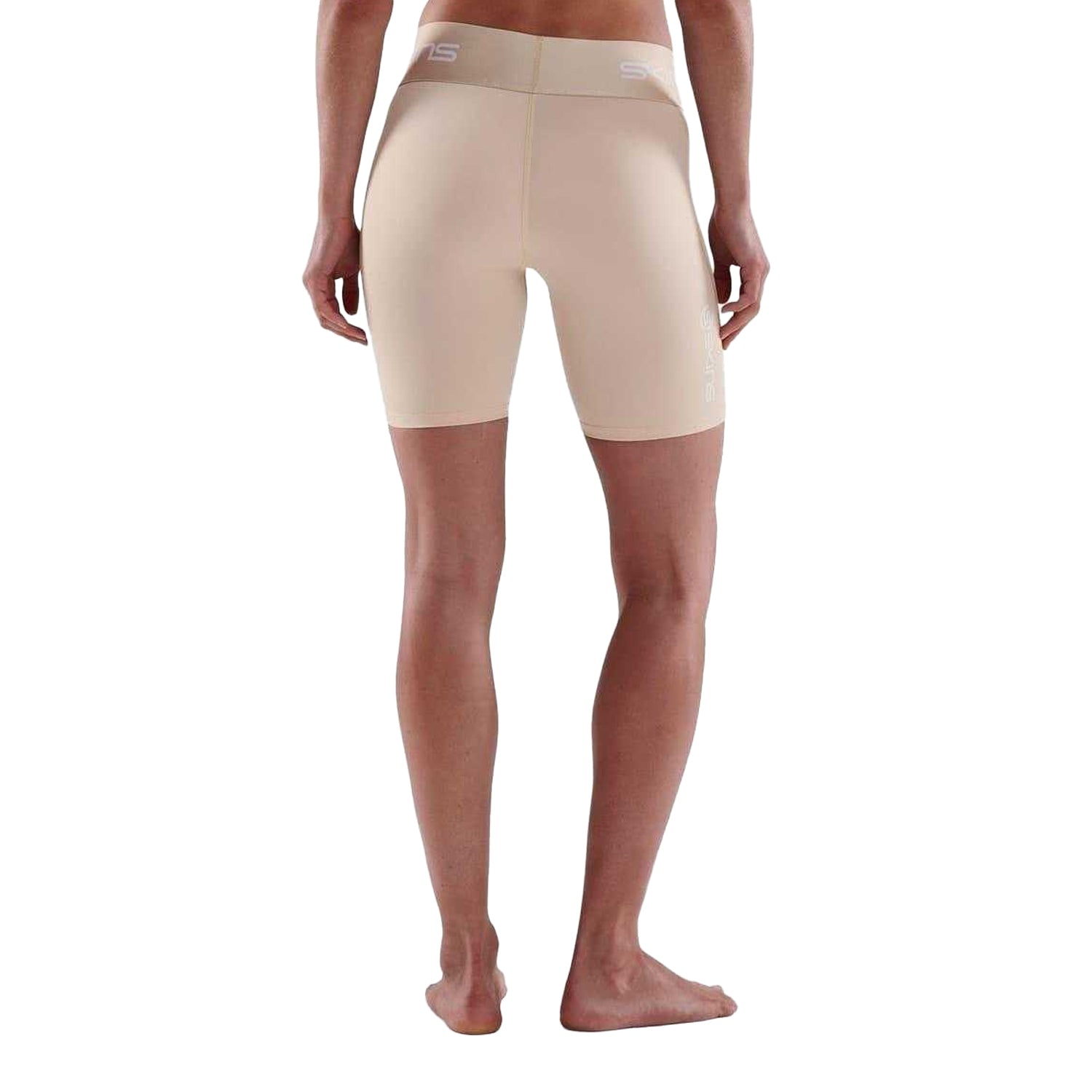 Beige - Back - Skins Womens-Ladies Series-1 Skinny Athletic Compression Shorts