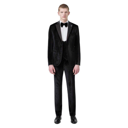 Black - Side - Twisted Tailor Mens Velvet Slim Tuxedo Waistcoat