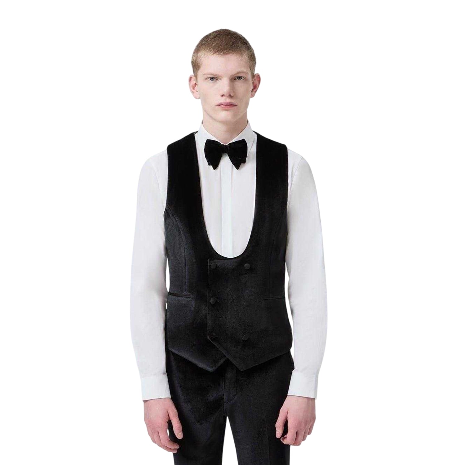 Black - Front - Twisted Tailor Mens Velvet Slim Tuxedo Waistcoat