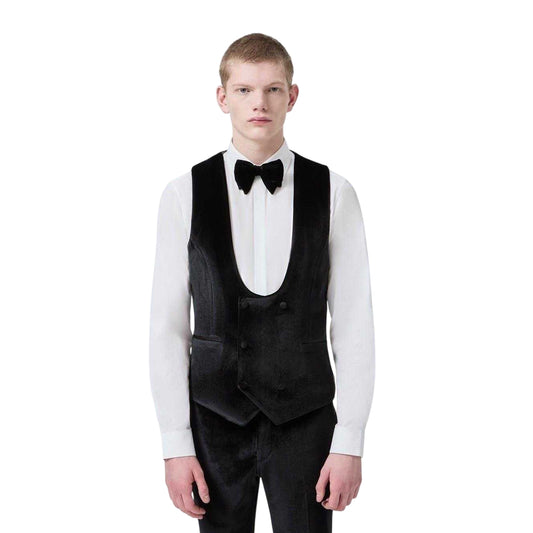Black - Front - Twisted Tailor Mens Velvet Slim Tuxedo Waistcoat