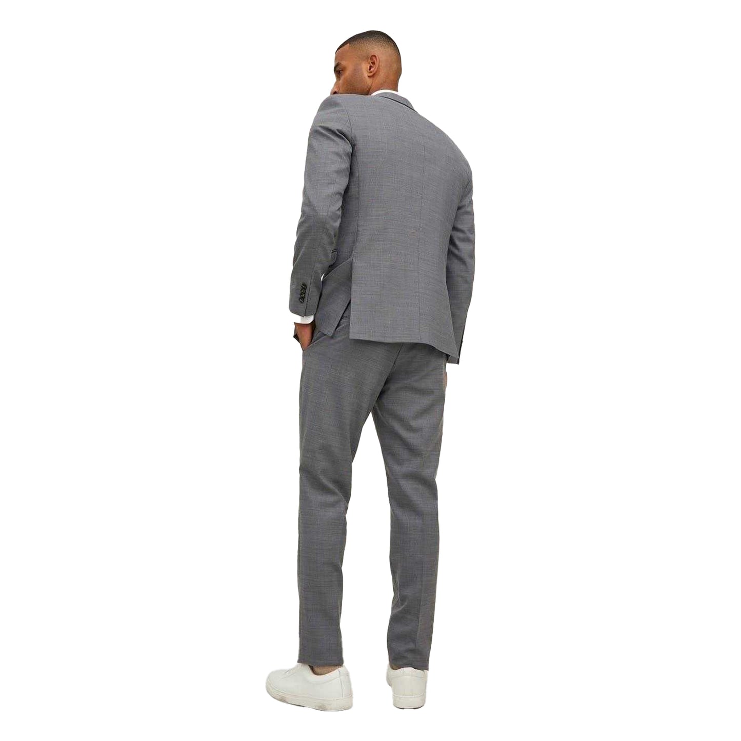 Light Grey Melange - Back - Jack And Jones Mens Textured Suit