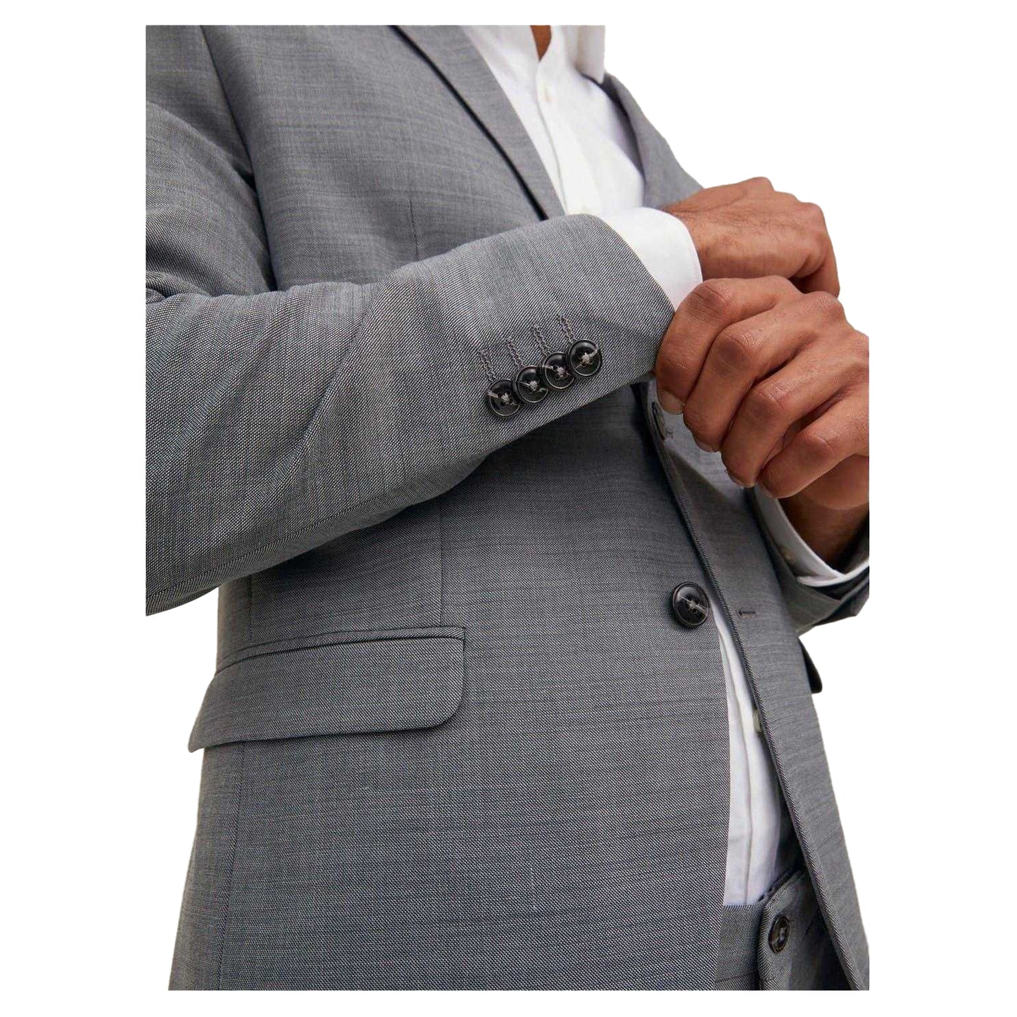 Light Grey Melange - Side - Jack And Jones Mens Textured Suit