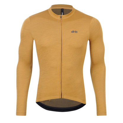 Golden Brown - Front - dhb Mens Aeron 2.0 Merino Wool Long-Sleeved Cycling Jersey