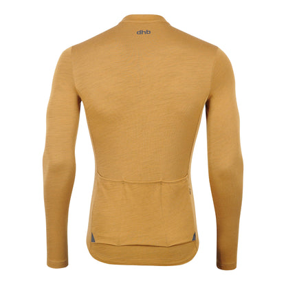 Golden Brown - Back - dhb Mens Aeron 2.0 Merino Wool Long-Sleeved Cycling Jersey