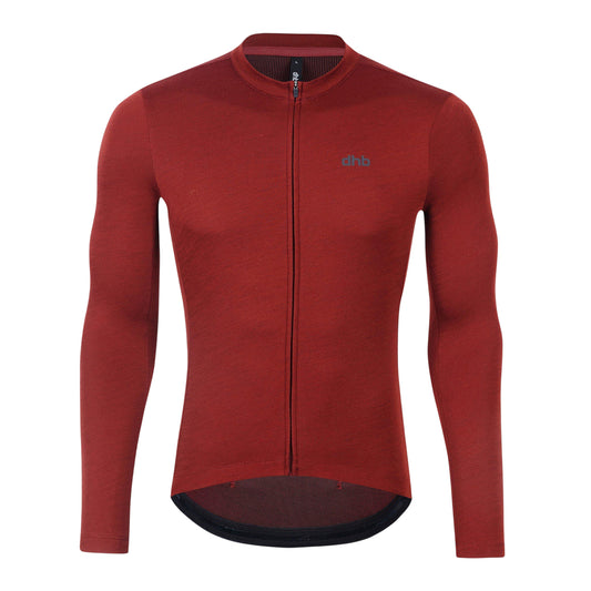 Fired Brick - Front - dhb Mens Aeron 2.0 Merino Wool Long-Sleeved Cycling Jersey