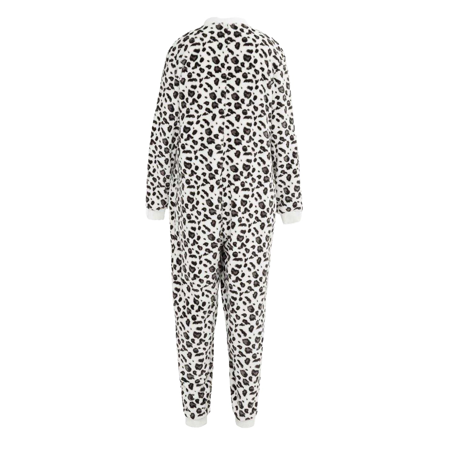 Black-White - Back - Linea Womens-Ladies Leopard Print Fleece All-In-One Nightwear