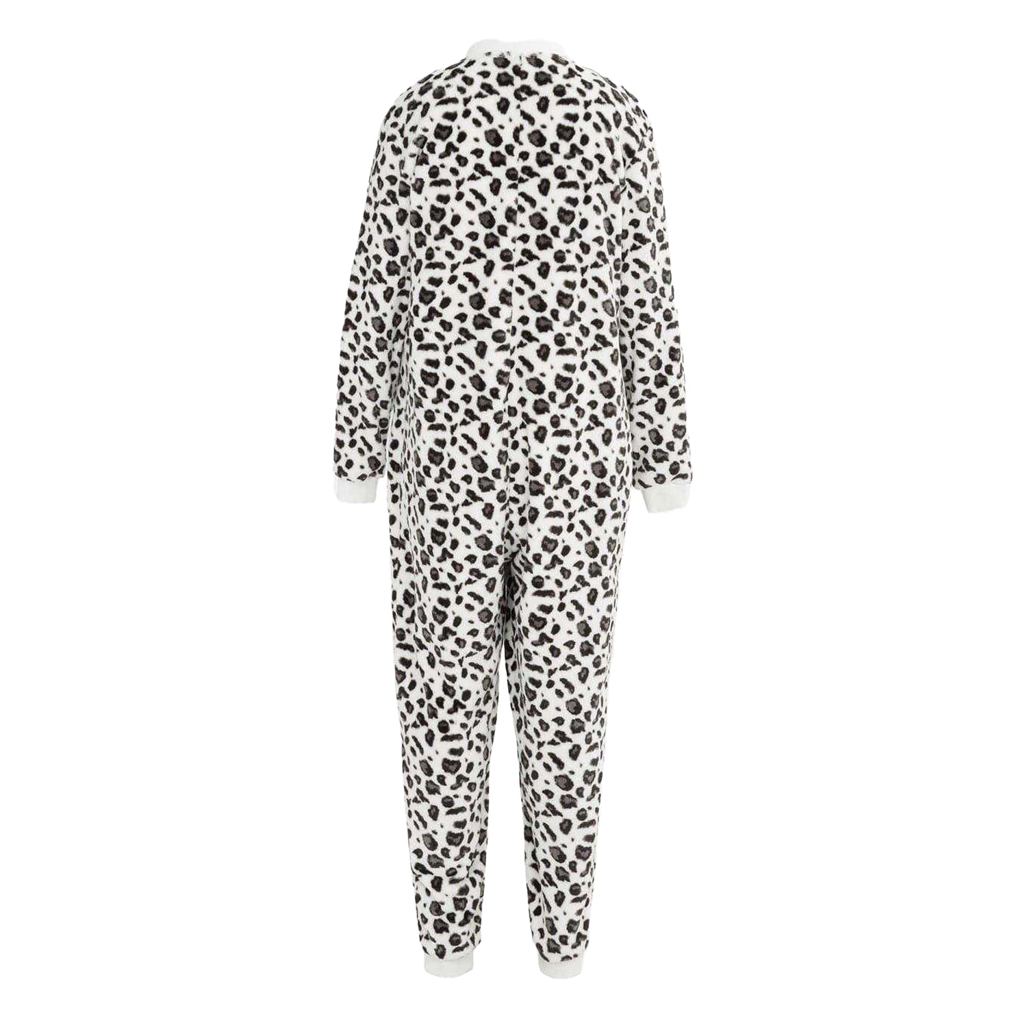 Black-White - Back - Linea Womens-Ladies Leopard Print Fleece All-In-One Nightwear