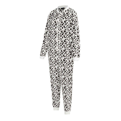 Black-White - Side - Linea Womens-Ladies Leopard Print Fleece All-In-One Nightwear