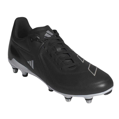 Black-White - Pack Shot - Adidas Mens Adizero Soft Ground Rugby Boots