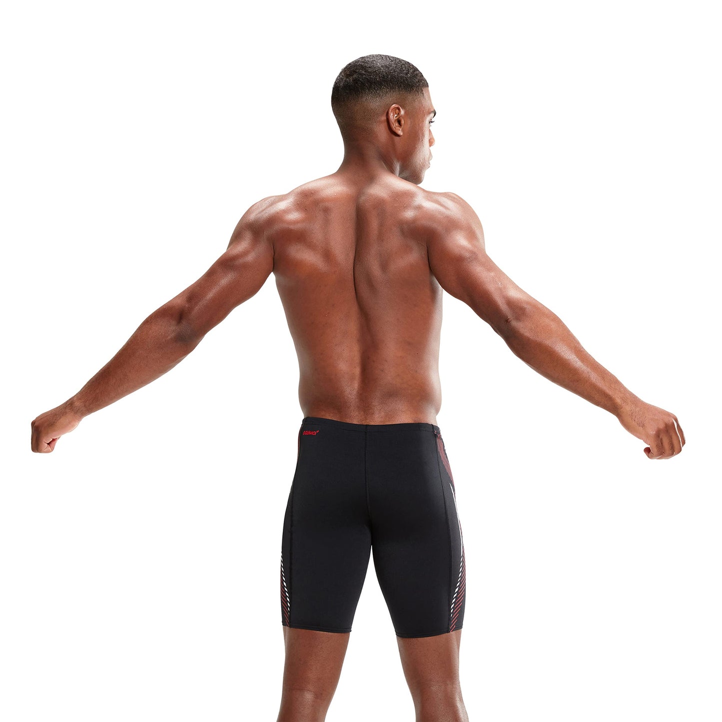 Black-Red - Back - Speedo Mens Tech Panel Swim Shorts