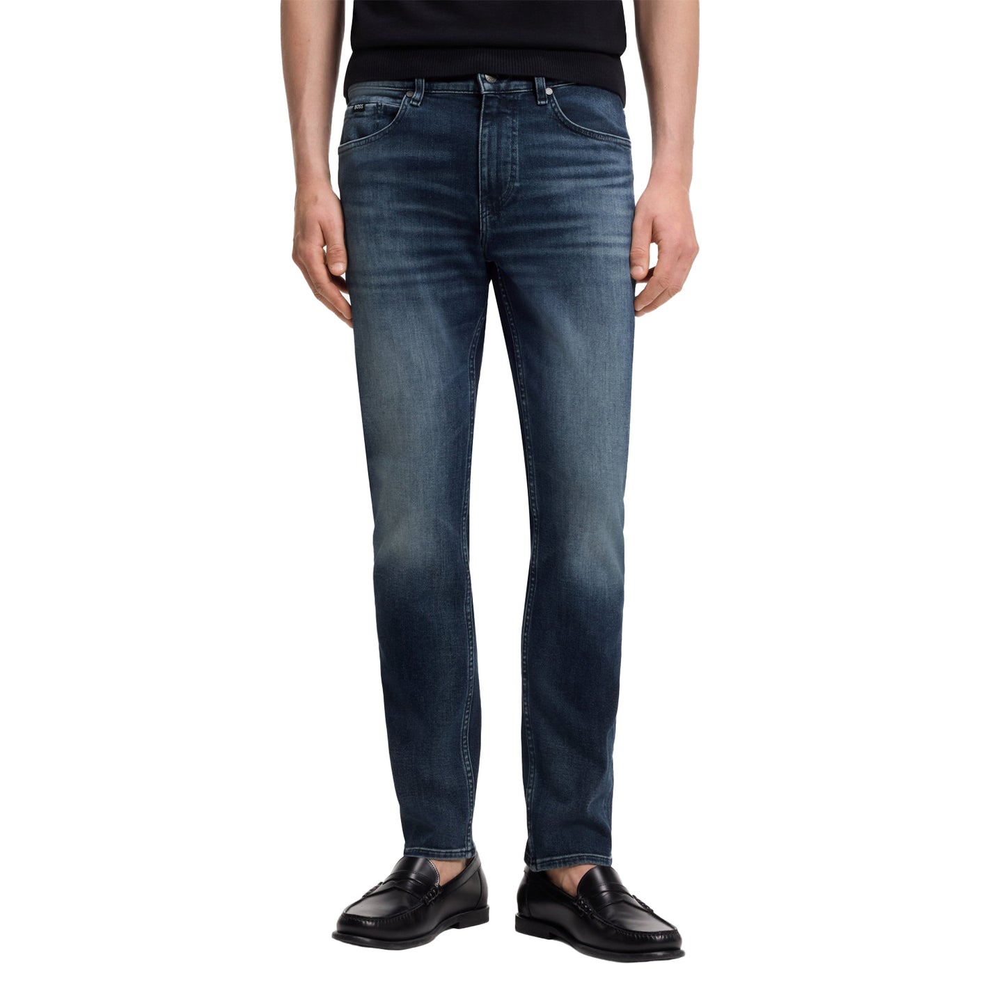 Dark Blue - Side - Boss Mens Delaware Denim 5 Pockets Slim Jeans