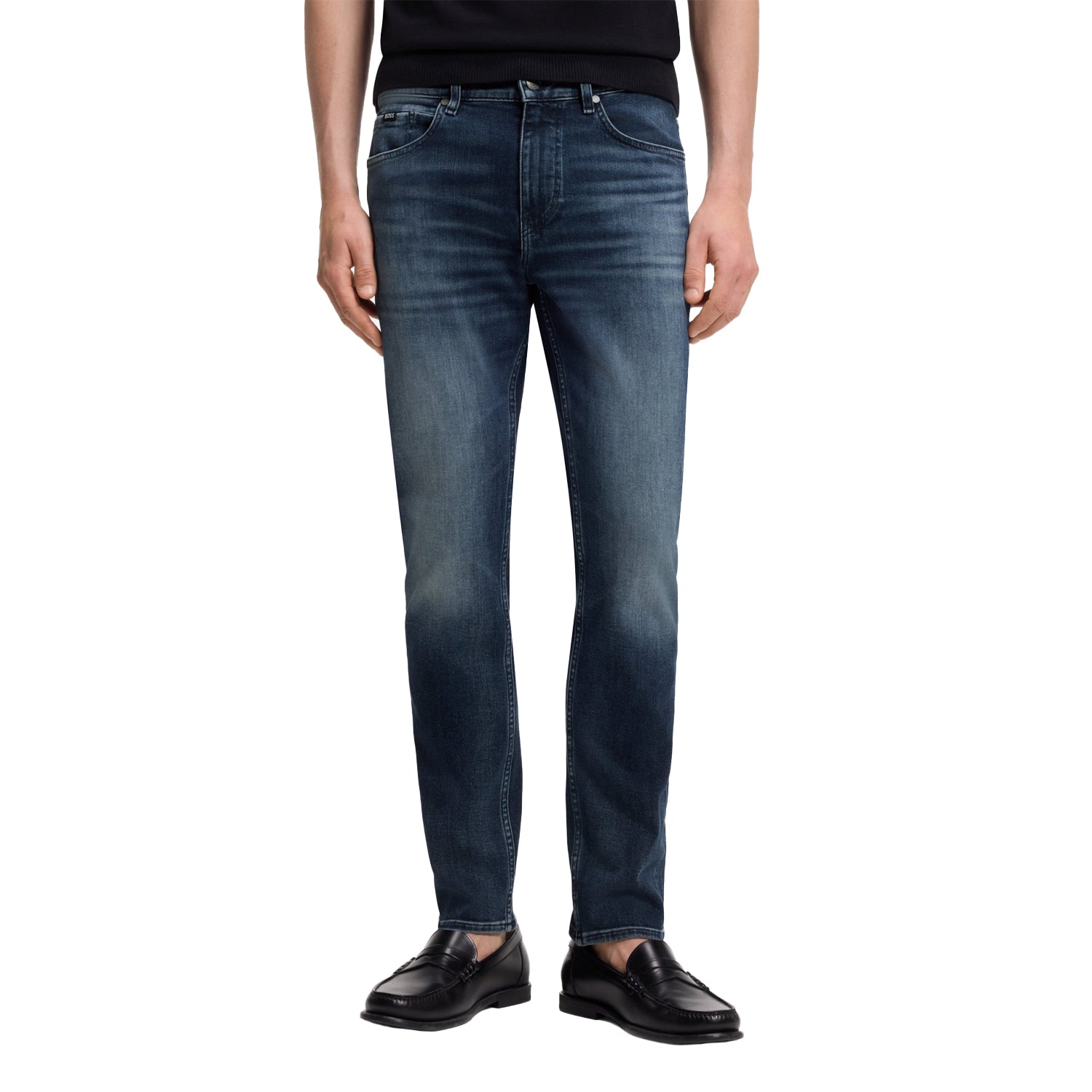 Dark Blue - Side - Boss Mens Delaware Denim 5 Pockets Slim Jeans
