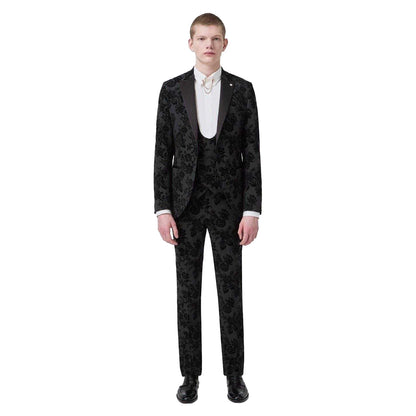 Charcoal - Lifestyle - Twisted Tailor Mens Floral Embroidery Wool Blend Skinny Waistcoat