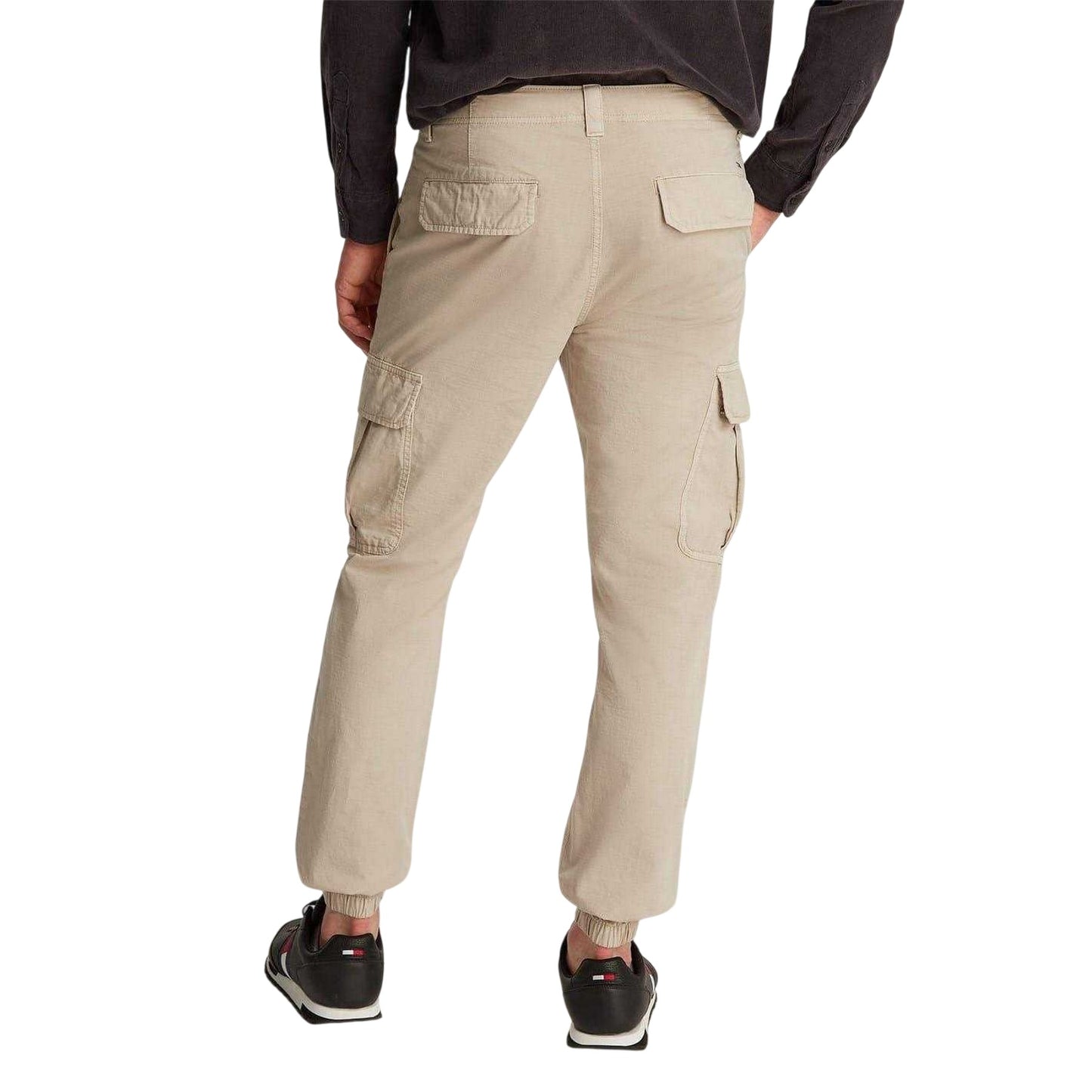 Beige - Back - Tommy Jeans Mens Ryan Straight Cargo Trousers