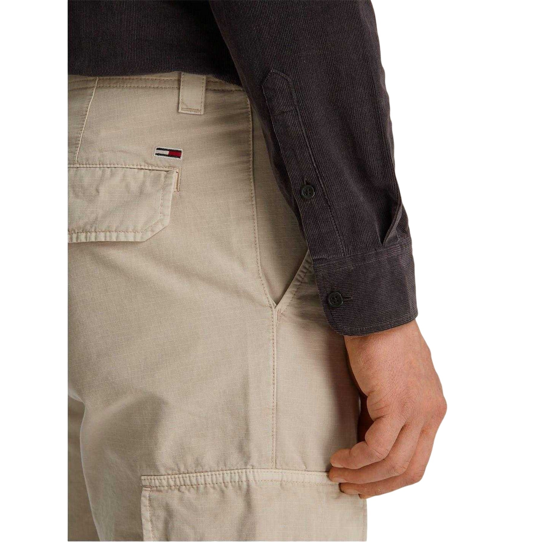 Beige - Side - Tommy Jeans Mens Ryan Straight Cargo Trousers
